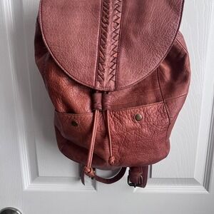 DAY & MOOD Leather Backpack Braided Flap Drawstring Pockets